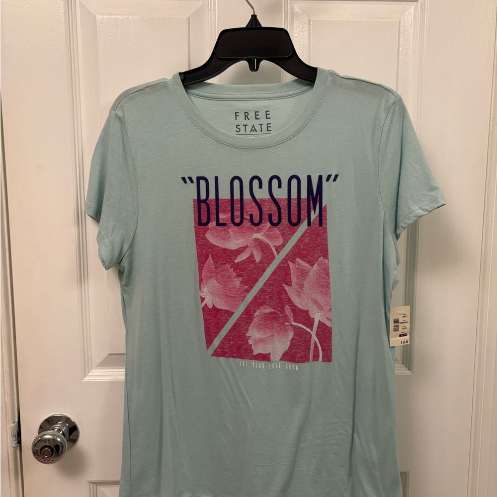 Free State Women's Blossom Tee - Soft Blue with Pink Graphic